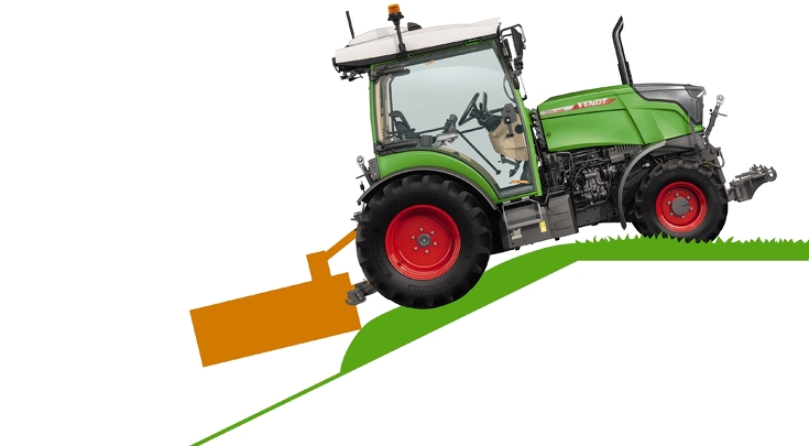 Tractor with rear power lift drives over the crest of a hill, attachment does not lift