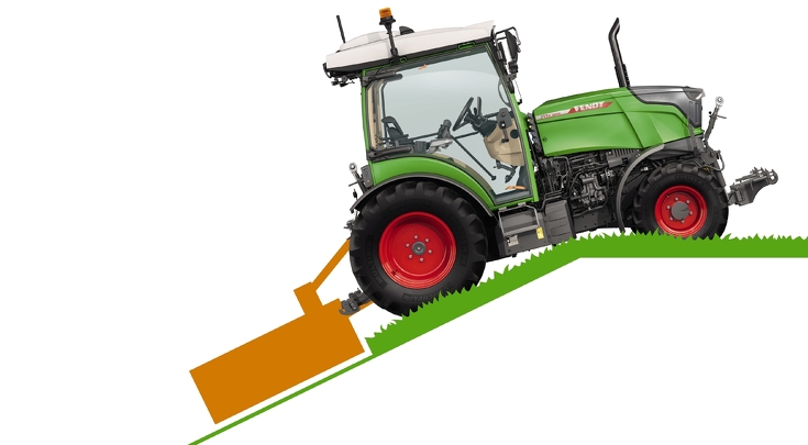Tractor with rear power lift drives over the crest of a hill, attachment does not lift