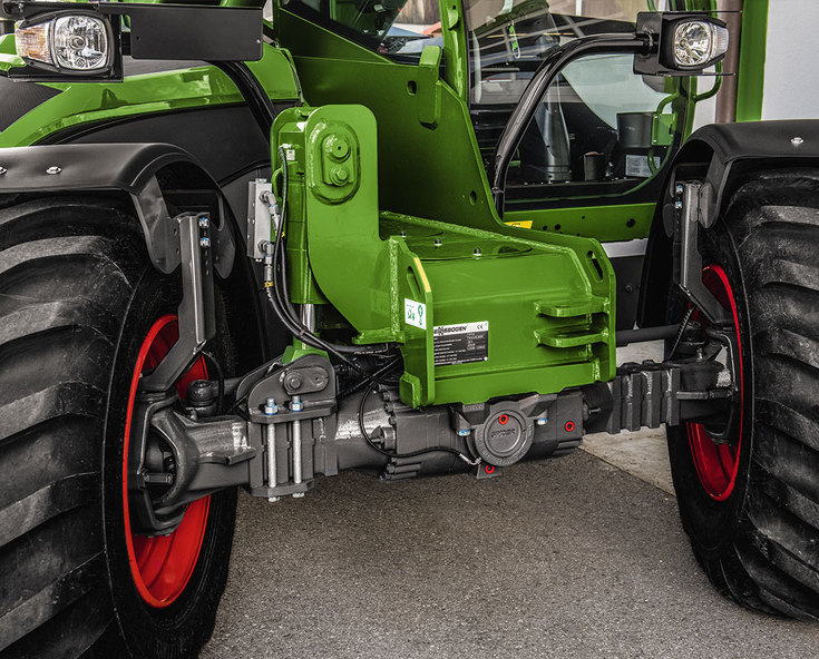 Close-up of the front axle